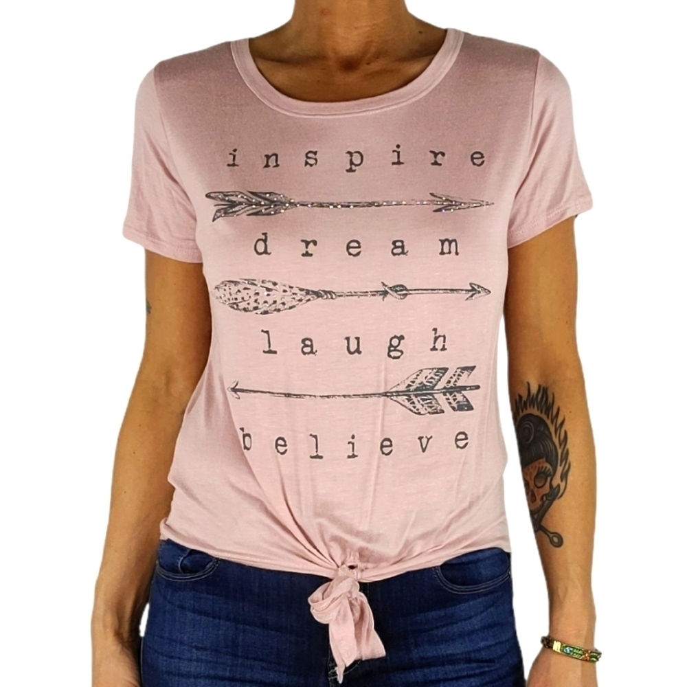 Moonchild Twist Hem Lace Back Top Size Medium Pink